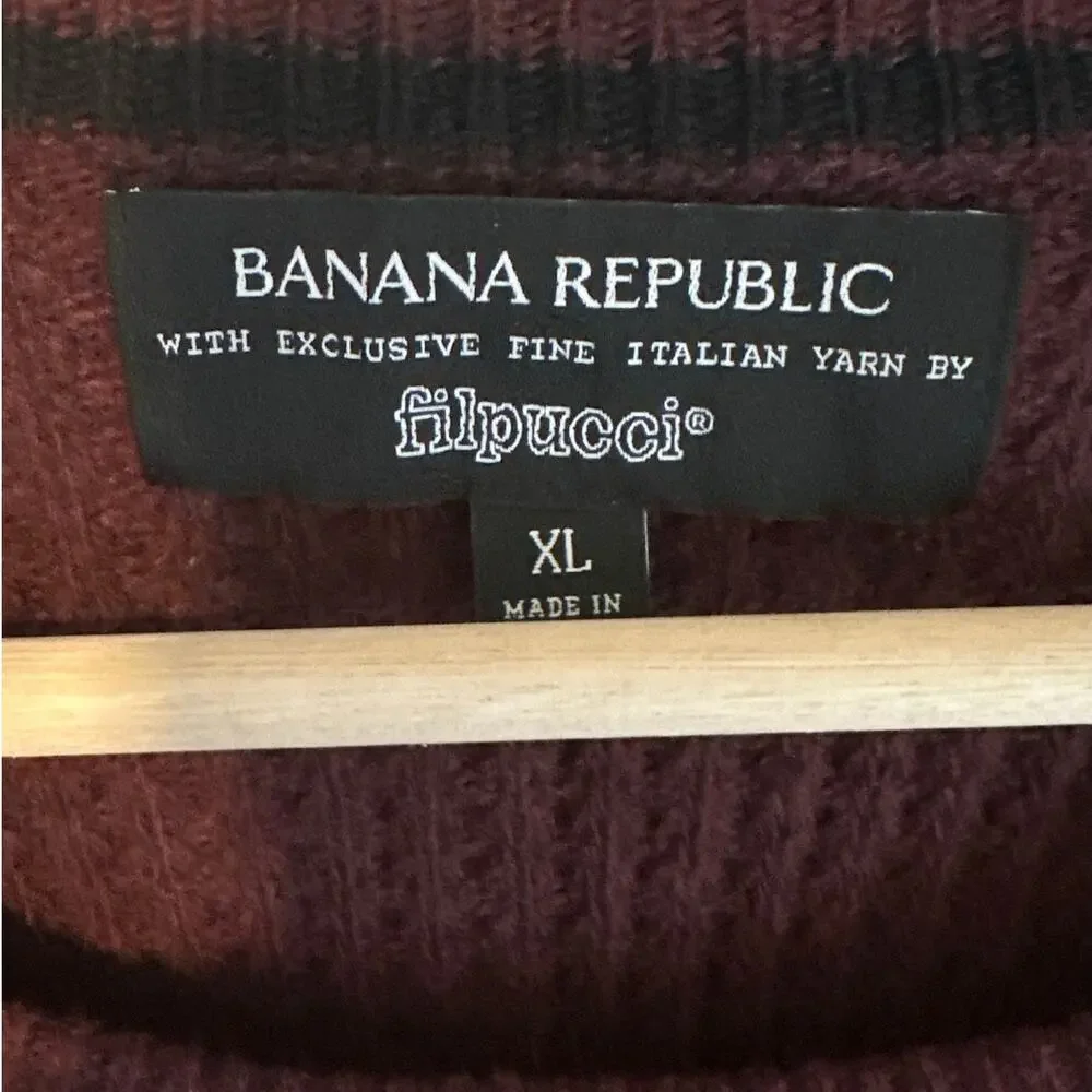 Banana Republic Men's Merino Wool Burgundy Waffle Knit Sweater Sz XL Crewneck